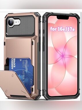 iPhone credit card case for iPhone 16e and iPhone 17e, Rose Gold